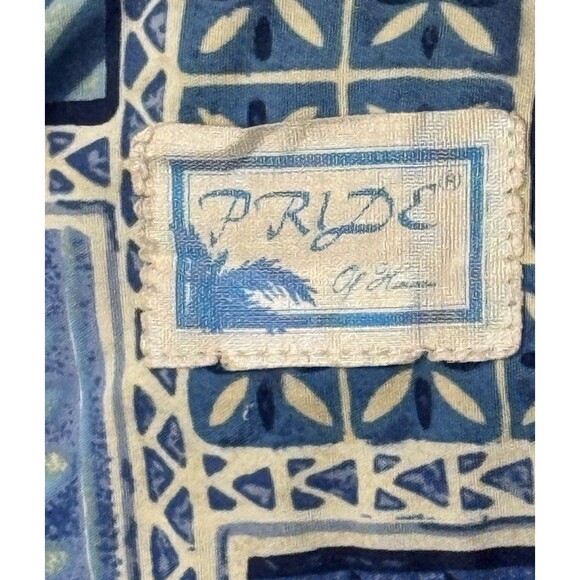 Vintage Hawaiian Aloha Shirt 50s 60s Pride of Hawaii Made‎ Hawaii Blue Tapa M L - Picture 3 of 5